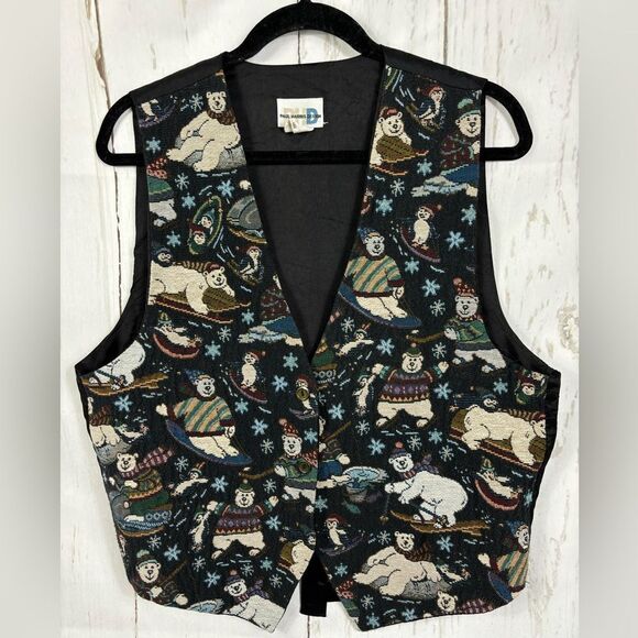 ‼️final must bundle‼️ Vtg Paul Harris Design Vest Polar Bear Holiday Gobelin - Picture 1 of 4